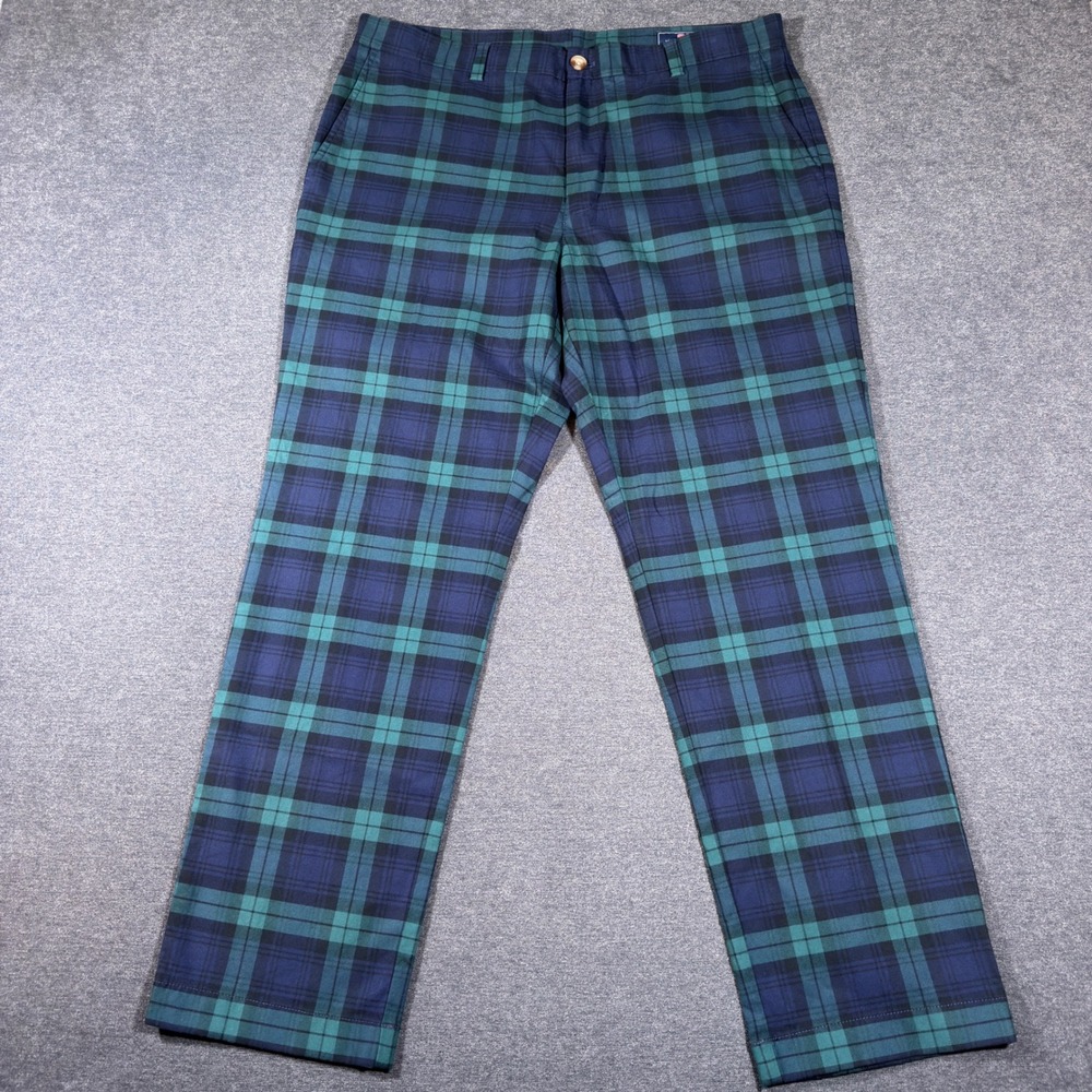 Vineyard Vines Pants Mens 36x30 Blue Green Black Watch Plaid Chino Trousers